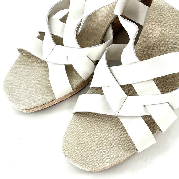 NWOT Cole Haan Crystal Leather Espadrilles Sandals 9 White Wedge Women’s - Picture 5 of 8